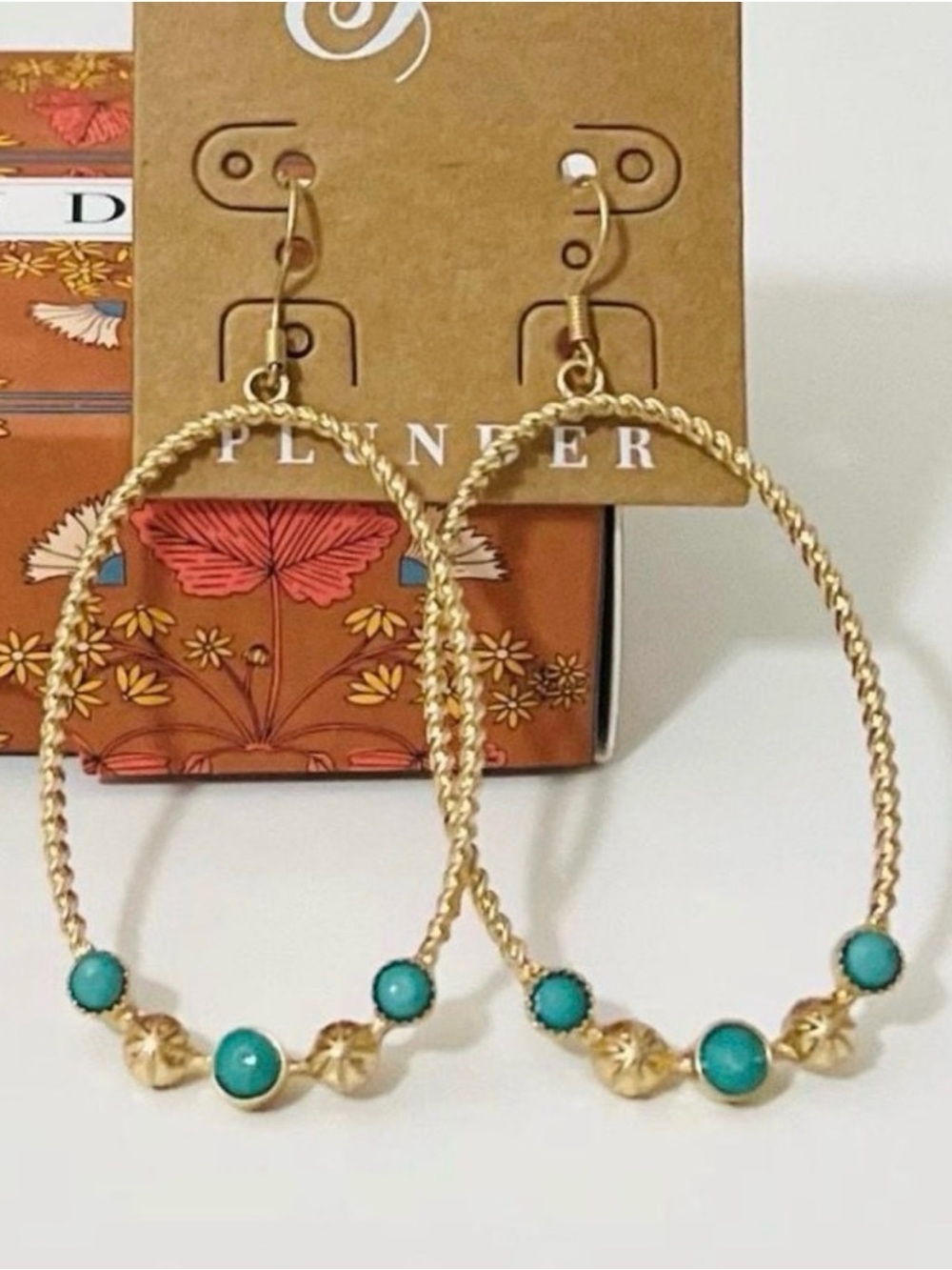 NWT Plunder Gold Hoop Earrings with Teal Beads